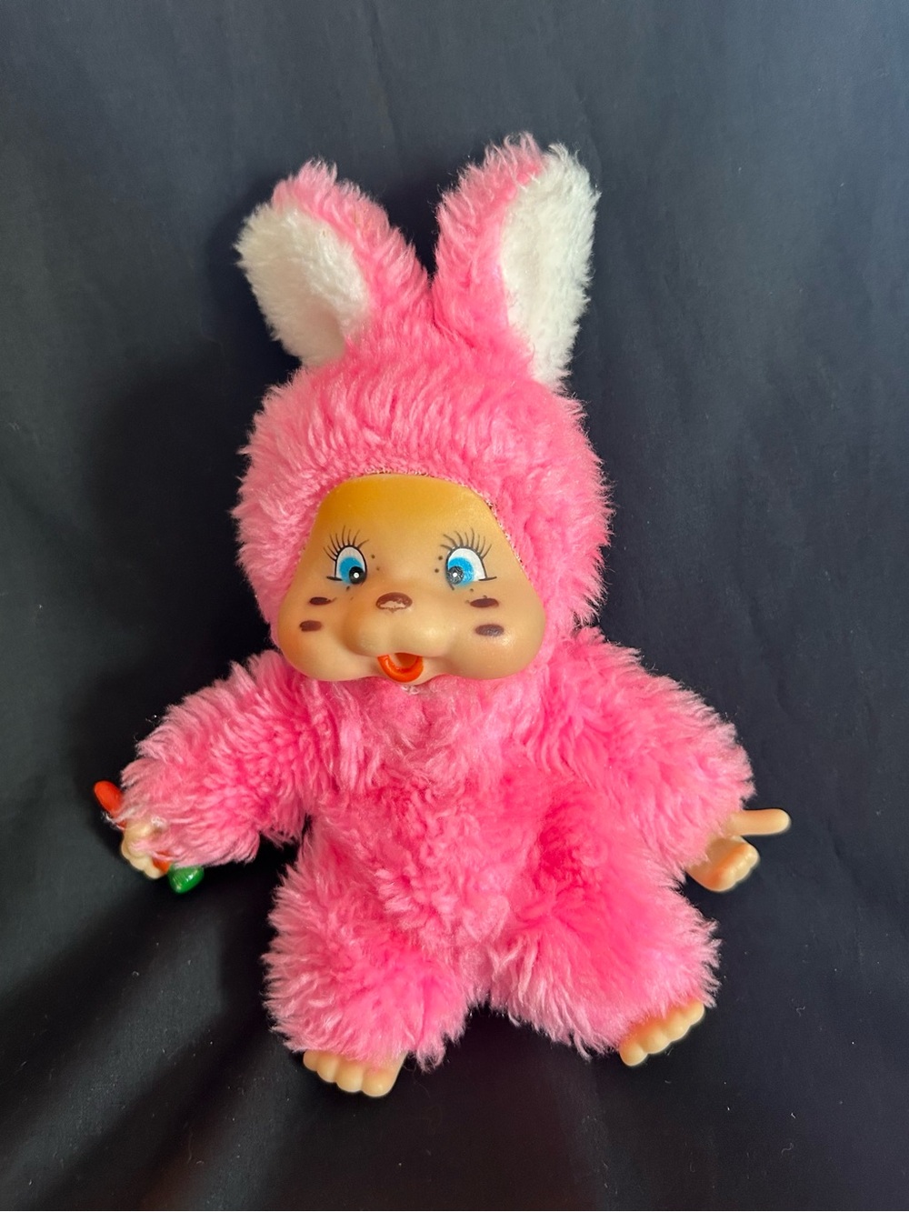 VTG Easter Pets Pink Bunny Thumbsucker Baby Plush Rubber Face Monchichi Style
